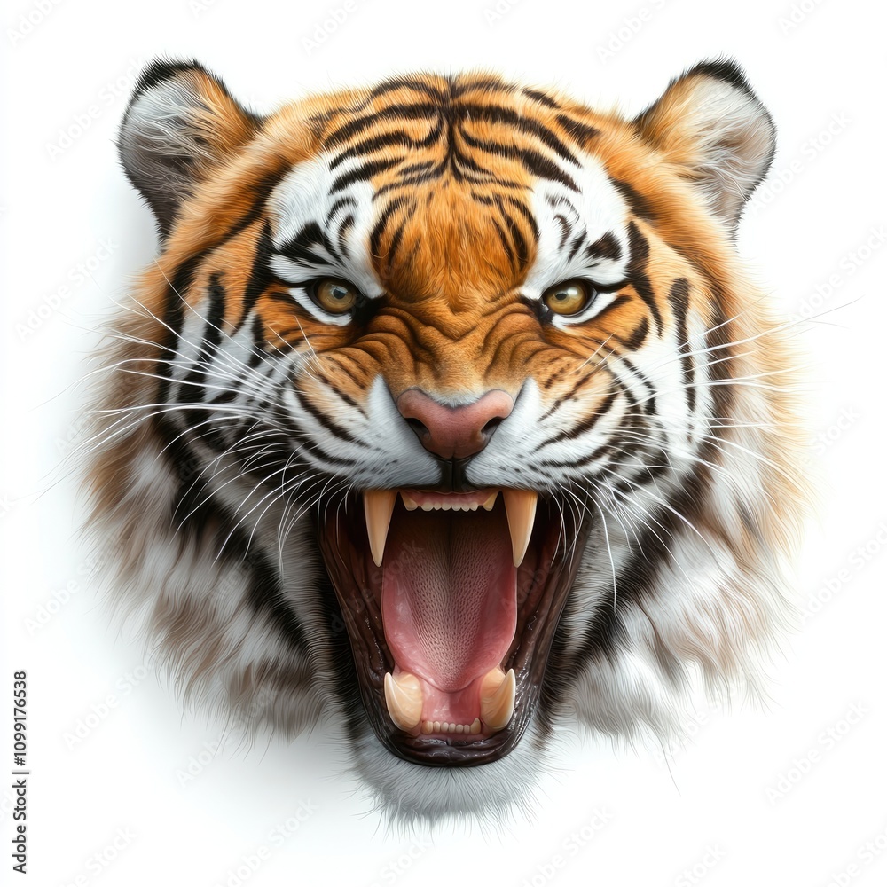 Obraz premium Majestic tiger roaring in the wild nature scene wildlife photography intense close-up fierce beauty for nature lovers