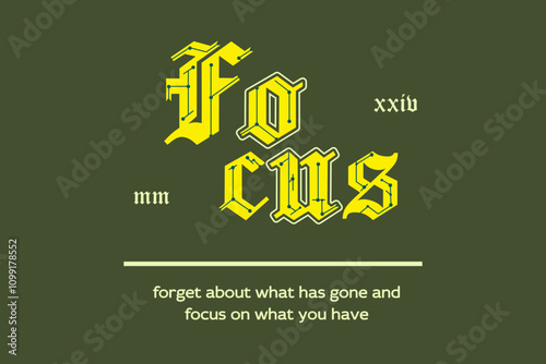 focus urban streetwear typography gothic futuristic font design. and trendy poster typography design on green army background