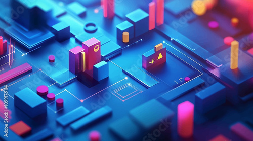 Dynamic business environment showcasing the concept of business agility, with symbols representing company transformation towards higher efficiency and rapid adaptation to market changes illustration.