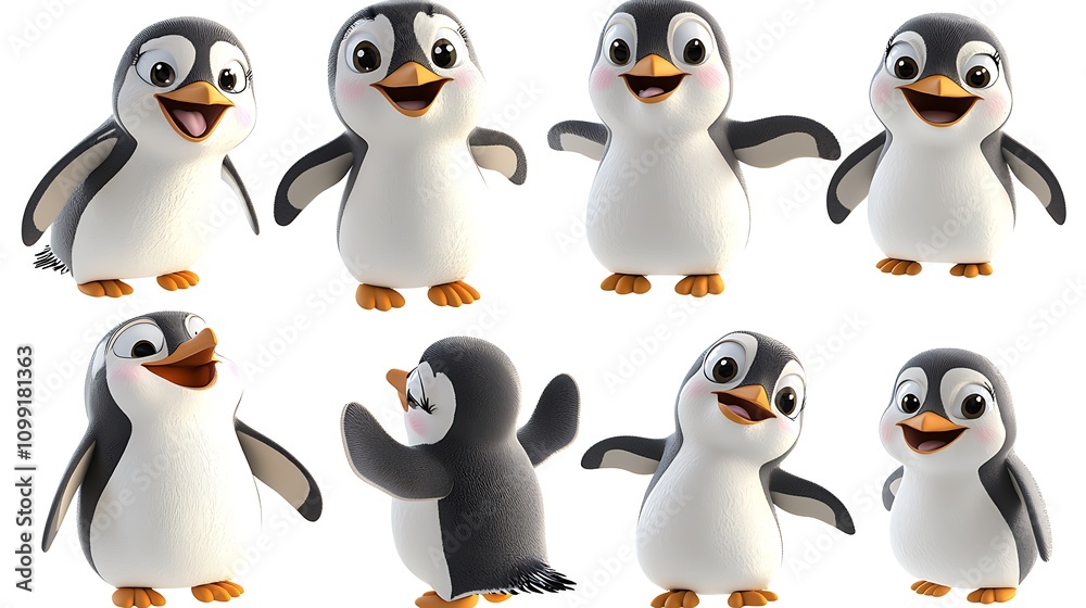 Obraz premium Adorable Cartoon Penguin Poses Happy Playful D Render