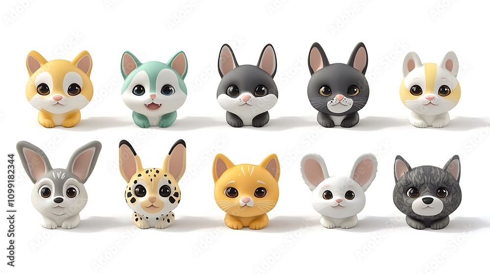 Obraz premium Adorable Cartoon Animal Collection Cute D Rendered Pets