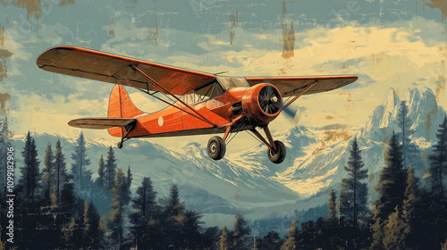Vintage Travel Poster � Retro-style aviation-themed poster with an old airplane and scenic backgrounds, Aviation Day,