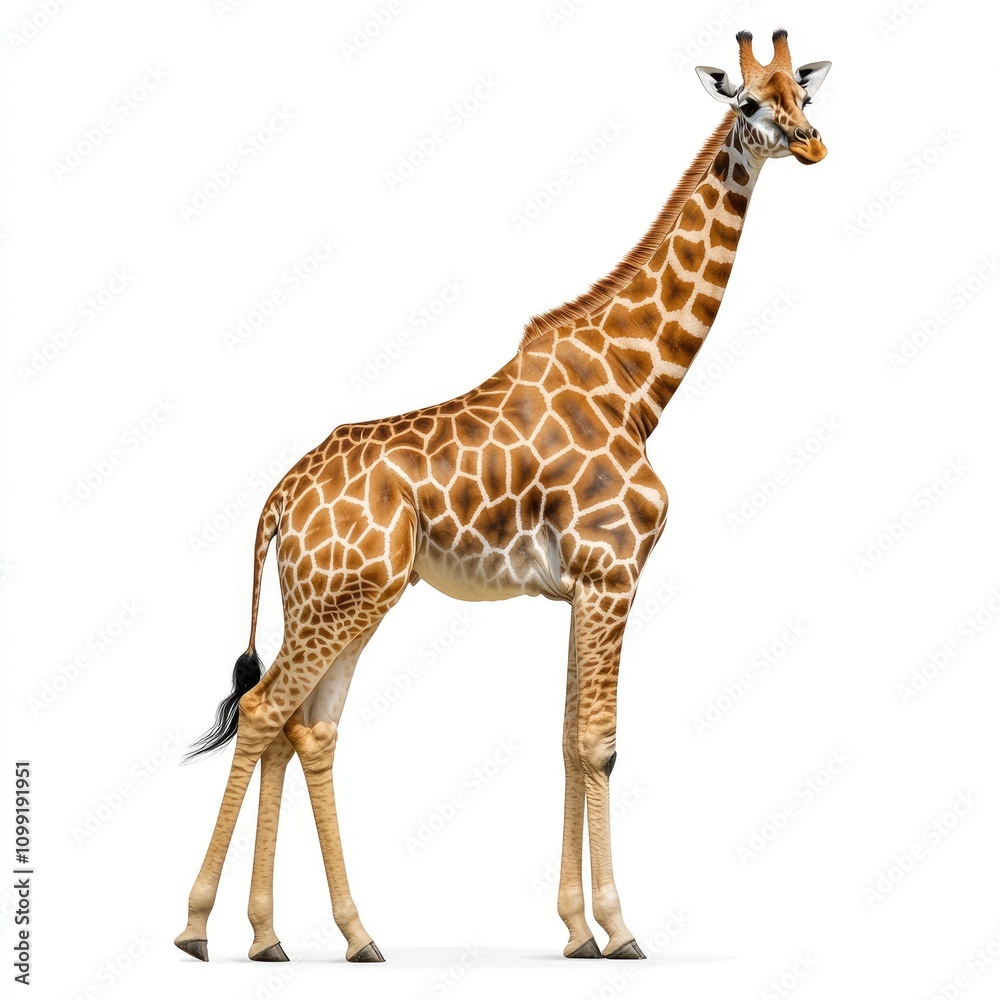 Obraz premium Giraffe standing gracefully in natural habitat wildlife photography nature environment vertical view animal conservation awareness