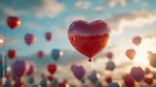 Colored round star heart balloon flying mockup

 photo