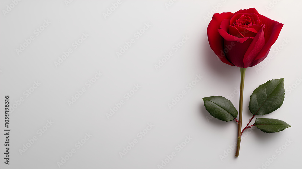 Fototapeta premium Single Red Rose in Full Bloom on White Background