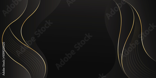 Abstract black luxury background with gold lines. Elegant wave modern wallpaper. Template banner background for sales, ads, events, awards, web, pages, and others
