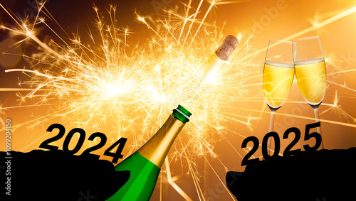 Silvester 2025 mit Sekt und Feuerwerk