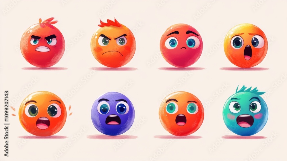 Obraz premium Colorful Emoticon Faces: A Visual Expression of Emotions