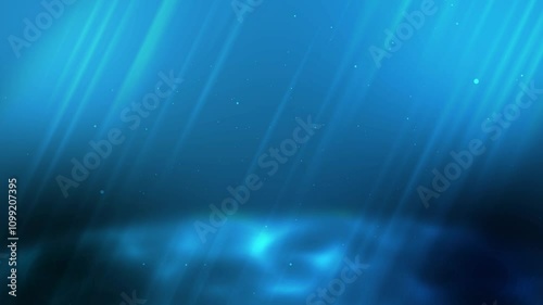 Dynamic background of light movement in water with falling particles, smooth blue gradient futuristic colorful digital business for presentation.