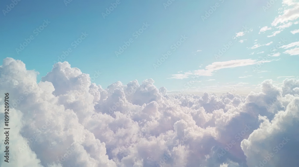 Fototapeta premium Heavenly Skyscape: Fluffy Cumulus Clouds in Bright Blue Sky - Uplifting and Cheerful Nature Scene