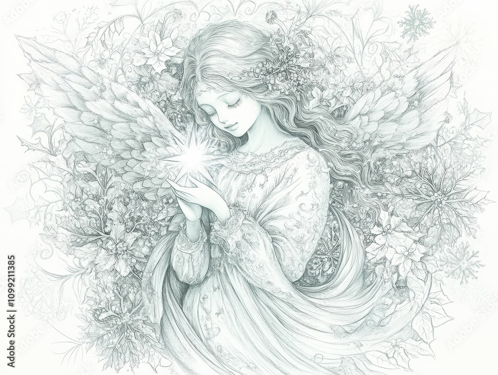 Fototapeta premium Celestial Seraph: A Winter's Grace.