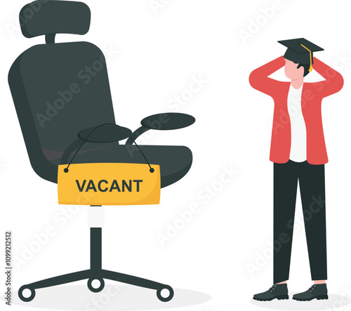 Fresh graduate recruitment for vacancy, new position, company staff, fierce competition in job market among new university graduates concept. New graduates walked in line to vacant chair.

