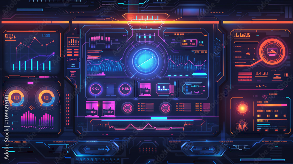 Fototapeta premium Futuristic financial dashboard with neon data visuals