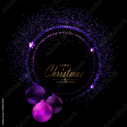 Merry Christmas . Isolated round purple frame with New Year toys