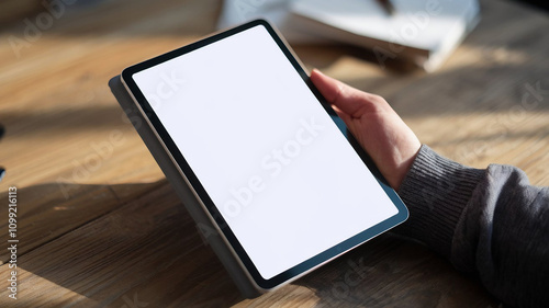 Tablet Mockup on Wooden Desk