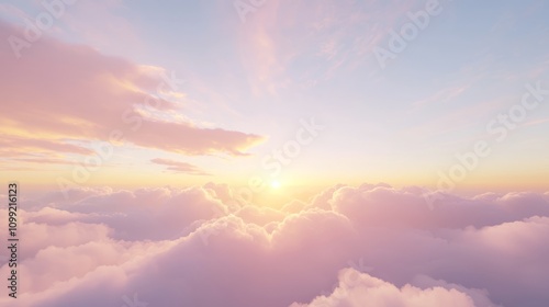 Heavenly Glow: Ethereal Skyscape with Soft Clouds at Sunset, Perfect for Fantasy and Relaxation Themes