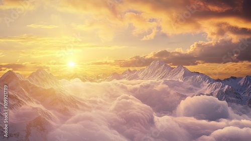 Majestic Sunset Skyscape Over Snow-Capped Mountains - Adventure and Beauty in Ultra-Detailed Image