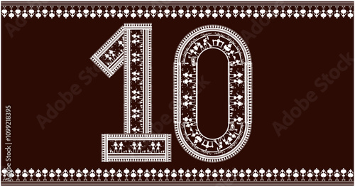 warli painting Harmony,rafted the numbers1,2,3,4,5,6,7,8,9, font to 10 in the traditional Warli font. 1 As she painted, she imagined the numbers coming to life