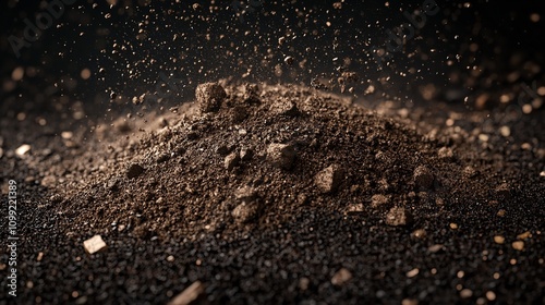 Dirt flying, soil pile scattered isolated on transparent

 photo