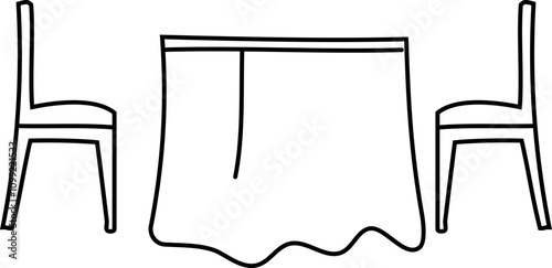Wedding dining table black and white. Vector illustration.