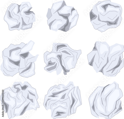 crumpled paper balls set cartoon. recycle waste, bin toss, flatten wrinkled crumpled paper balls sign. isolated symbol vector illustration
