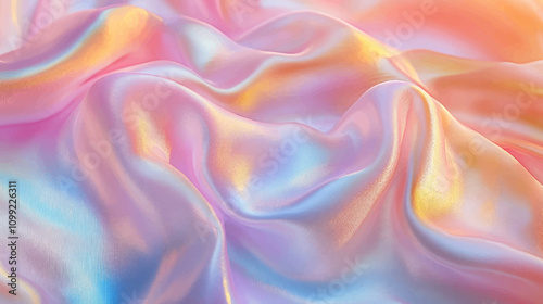 Blurred Holography abstract background in blue pink colors. Holographic color wrinkled pearlescent foil. Holographic iridescent rainbow fabric abstract background illustration.