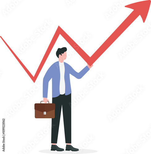 Speculating stock or manipulating stock with a skyrocket of stock share from broker, greedy investor, or high net worth concept. Businessman investors hear rising stock graphs from megaphone.


