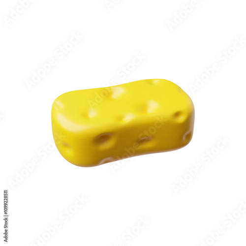 The yellow 3d sponge is designed for cleaning the bathroom on a white background