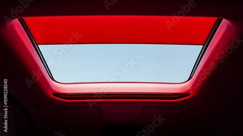 Red interior sunroof view. Modern car design.