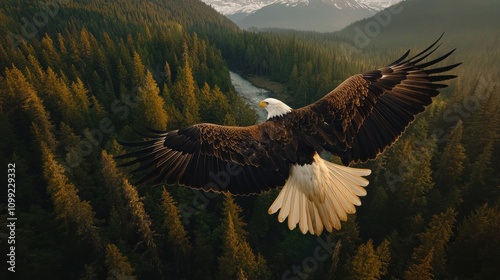 Wallpaper Mural Majestic Eagle Soars Over Lush Forests and Rivers – Power, Grace and Beauty of Nature Torontodigital.ca