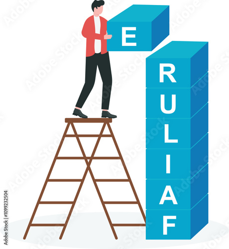 Improve from failure, build up stairs to success, challenge and ambition to never give up, learn to fail as a path to achieve goal concept, strive businessman build stairs to success with his failure.