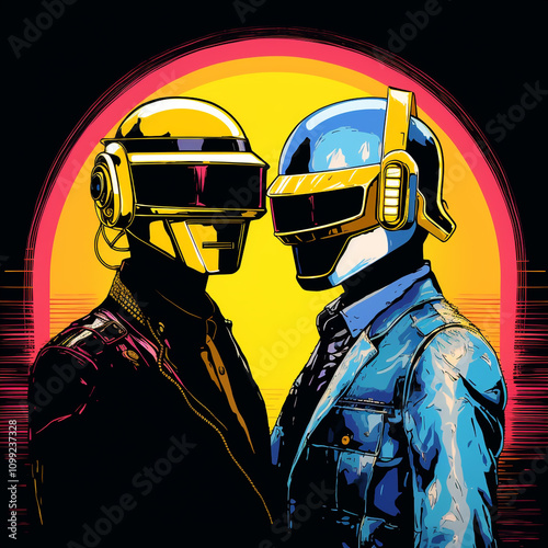 Disco man in helmet, vaporwave style