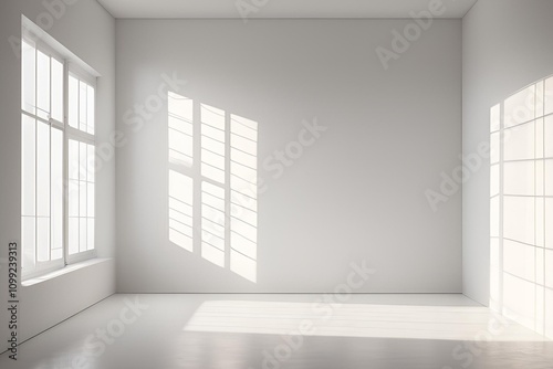 white wall and floor backgrounds with light-shadow effects and open space for mockup designs,