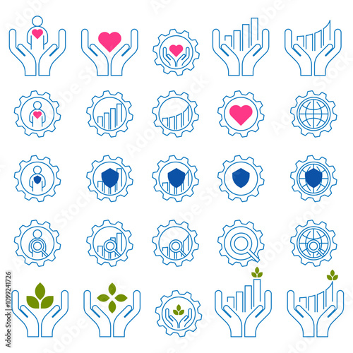 Editable Icons set Vector illustration in thin line modern style of Society