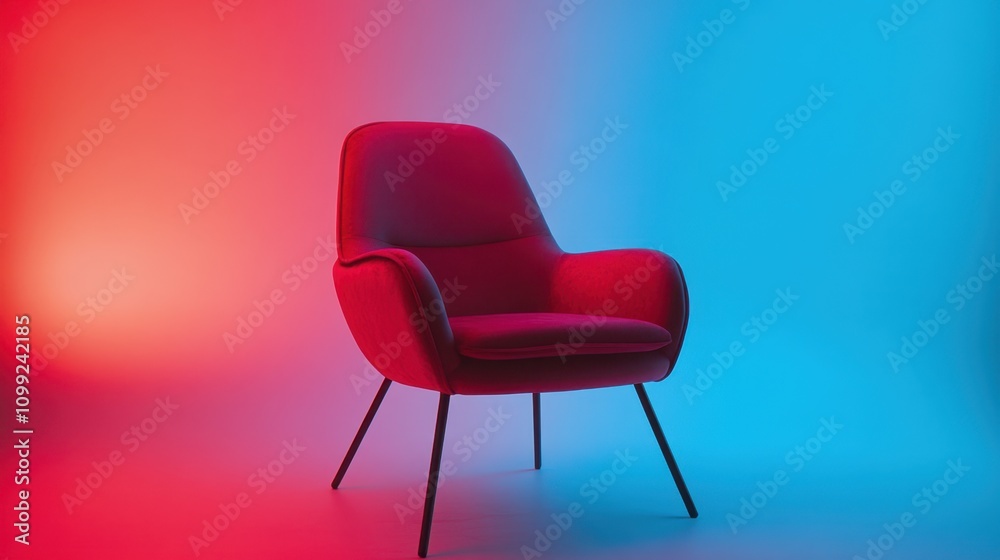 Obraz premium A bold red chair placed against a gradient glowing background with soft luxurious light effects.