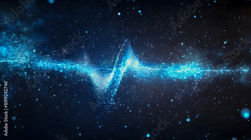 Abstract Sound Wave Visualization with Blue Particles and Light Effects for Digital and Technology Backgrounds