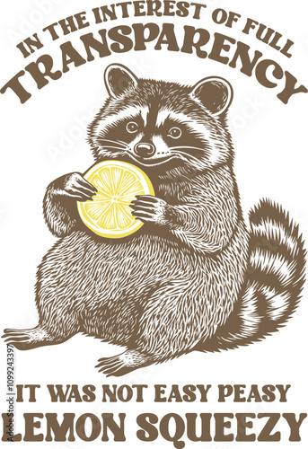 Playful Raccoon Lemon Quote Illustration – "Easy Peasy Lemon Squeezy"