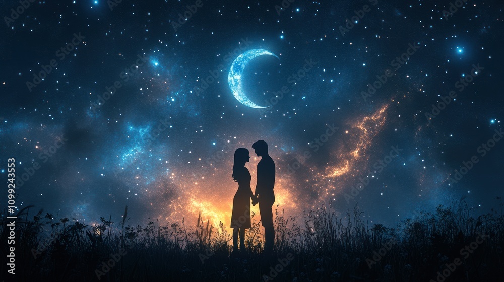 Fototapeta premium Ethereal Embrace Beneath a Cosmic Sky
