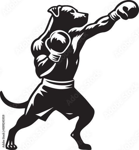 Boxer Dog With Gloves Vector Silhouette