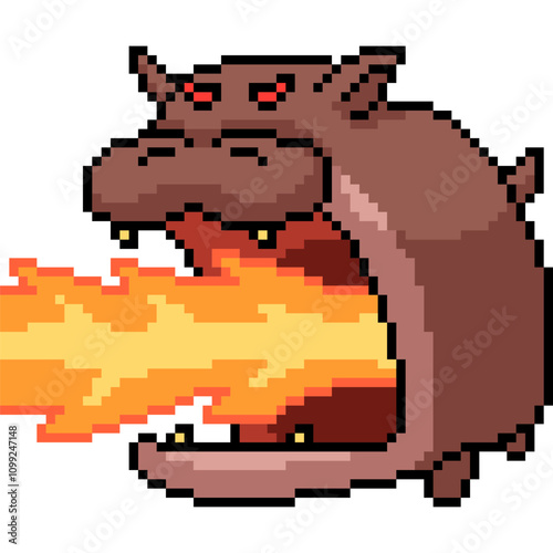 pixel art of hippo fire breath