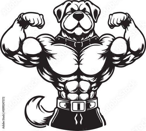 Cartoon Dog Body Builder Silhouette