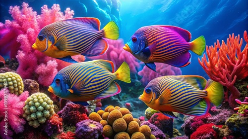 Vibrant Colorful Fish in Coral Reef Underwater Scene photo