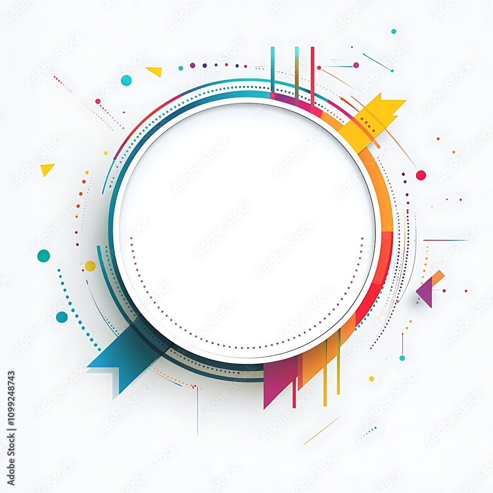 Obraz premium An infographic or mind map with a white background design and colorful arrows on the right side, a large circle in the foreground with blank space for text design, 