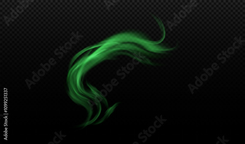 Green smoke, bad smell smog, steam waves, stink cloud of stench poison gas, vector realistic chemical toxic vapor flow