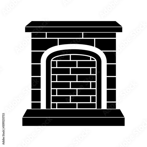 Fireplace simple black line icons vector. Cosy fireplace to warm and create atmosphere in the room. Stone work. Complementary to the living room. Vector illustration