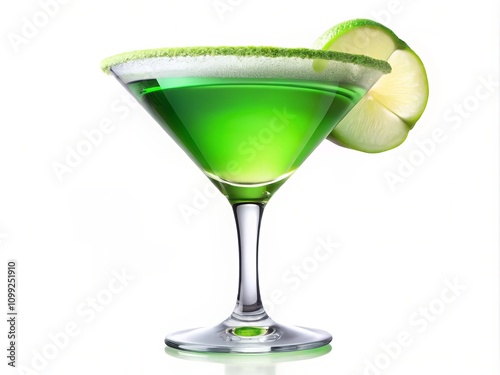 Bright Green Apple Martini with Sugar Rim - Photorealistic Party Drink Element Isolated on White Background for Vibrant Bar and Cocktail Photography photo