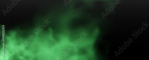 Green smoke, smell smog, flavor fume rises up, stink cloud of stench poison gas, vector realistic chemical toxic haze