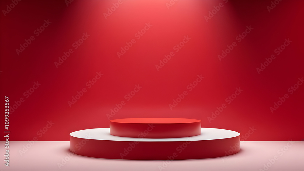 Fototapeta premium Clean and sophisticated 3D red podium on a gradient red backdrop, perfect for product display and branding.