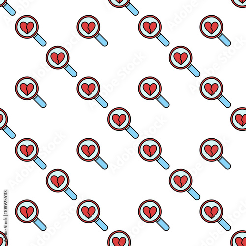 Broken Heart inside Magnifier vector Heartache modern seamless pattern