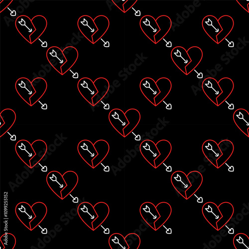 Broken Heart with Arrow vector Lost Affection seamless pattern